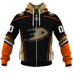 NHL Anaheim Ducks Custom Name Number 2020 Home Black Jersey Zip Up Hoodie