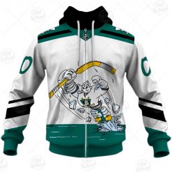 NHL Anaheim Ducks Custom Name Number 2021 Reverse Retro Alternate Jersey Zip Up Hoodie
