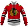 NHL Chicago Blackhawks Custom Name Number 2020 Home Red Jersey Zip Up Hoodie