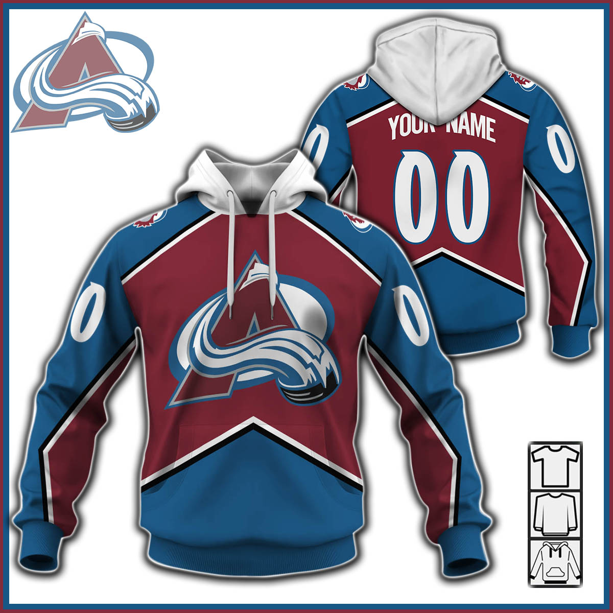 NHL Colorado Avalanche Custom Name Number 1996 Throwback Vintage Jersey Pullover Hoodie
