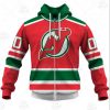 NHL New Jersey Devils Custom Name Number Throwback Vintage Green Jersey Zip Up Hoodie