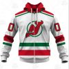 NHL New Jersey Devils Custom Name Number Throwback Vintage White Jersey Zip Up Hoodie