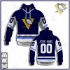 NHL Pittsburgh Penguins Custom Name Number Vintage Navy Blue Jersey Pullover Hoodie