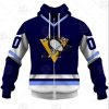 NHL Pittsburgh Penguins Custom Name Number Vintage Navy Blue Jersey Zip Up Hoodie