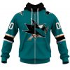 NHL San Jose Sharks Custom Name Number 2020 Home Jersey Zip Up Hoodie