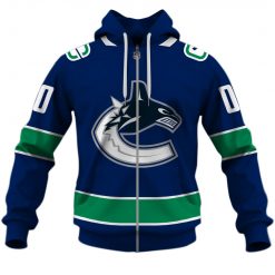 NHL Vancouver Canucks Custom Name Number 2020 Home Jersey Zip Up Hoodie