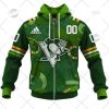 NHL Pittsburgh Penguins Custom Name Number St. Patrick’s Day Zip Up Hoodie