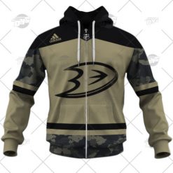 NHL Anaheim Ducks Custom Name Number Camo Military Appreciation Team Jersey Zip Up Hoodie