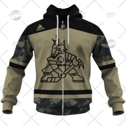 NHL Arizona Coyotes Custom Name Number Camo Military Appreciation Team Jersey Zip Up Hoodie