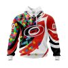 NHL Carolina Hurricanes Custom Name Number Autism Awareness Pullover Hoodie