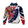 NHL Columbus Blue Jackets Custom Name Number Autism Awareness Pullover Hoodie
