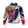 NHL Columbus Blue Jackets Custom Name Number Autism Awareness Zip Up Hoodie
