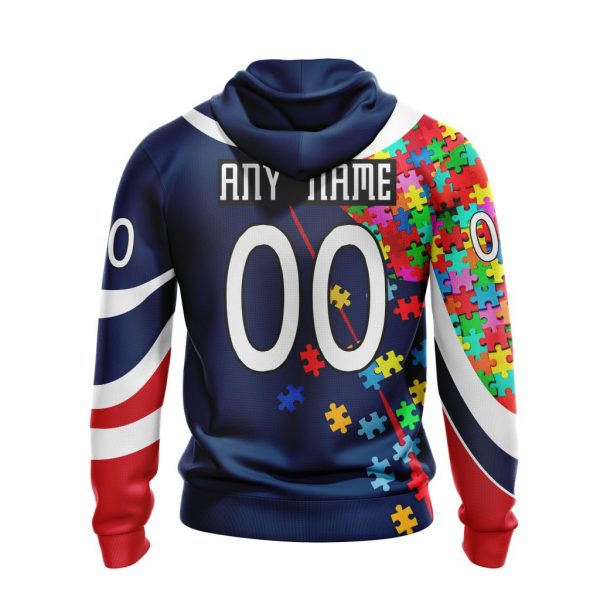 NHL Columbus Blue Jackets Custom Name Number Autism Awareness Zip Up Hoodie NHL Columbus Blue Jackets Custom Name Number Autism Awareness Zip Up Hoodie