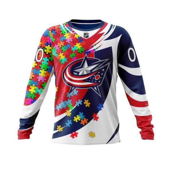 NHL Columbus Blue Jackets Custom Name Number Autism Awareness Sweatshirt