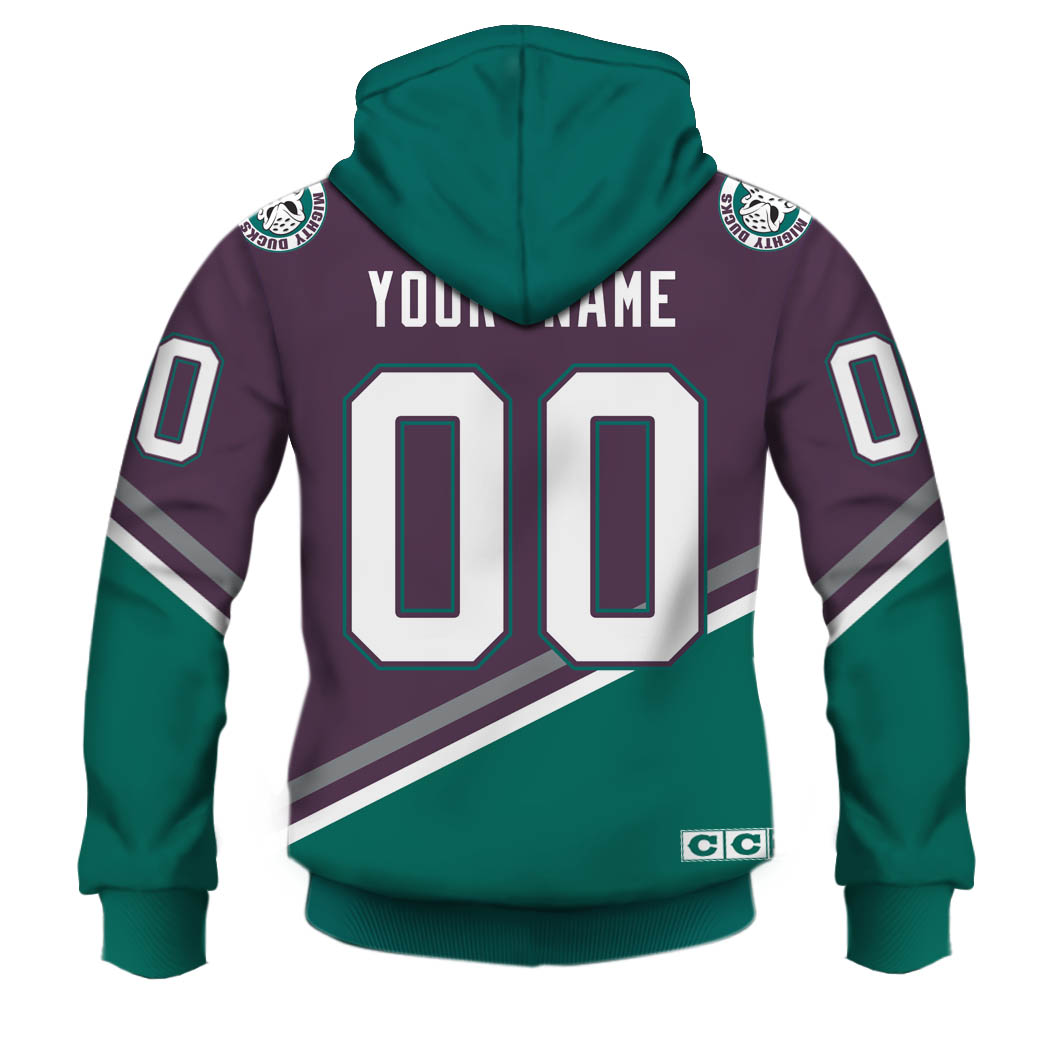 NHL Anaheim Ducks Custom Name Number 90s Vintage Throwback Away Jersey Purple Zip Up Hoodie