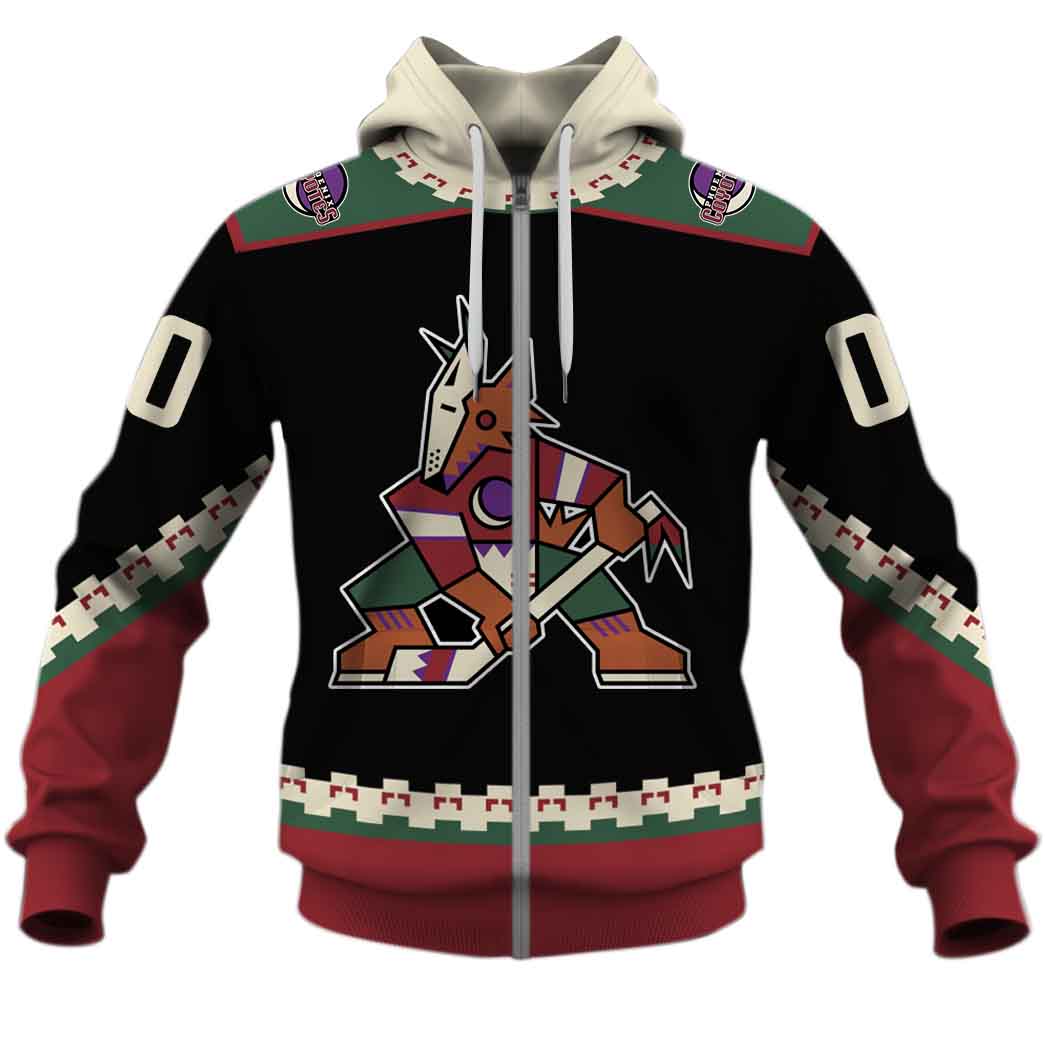 NHL Arizona Coyotes Custom Name Number 90s Vintage Home Jersey Zip Up Hoodie NHL Arizona Coyotes Custom Name Number 90s Vintage Home Jersey Zip Up Hoodie