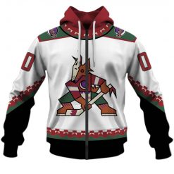 NHL Arizona Coyotes Custom Name Number 90s Vintage Away Jersey Zip Up Hoodie