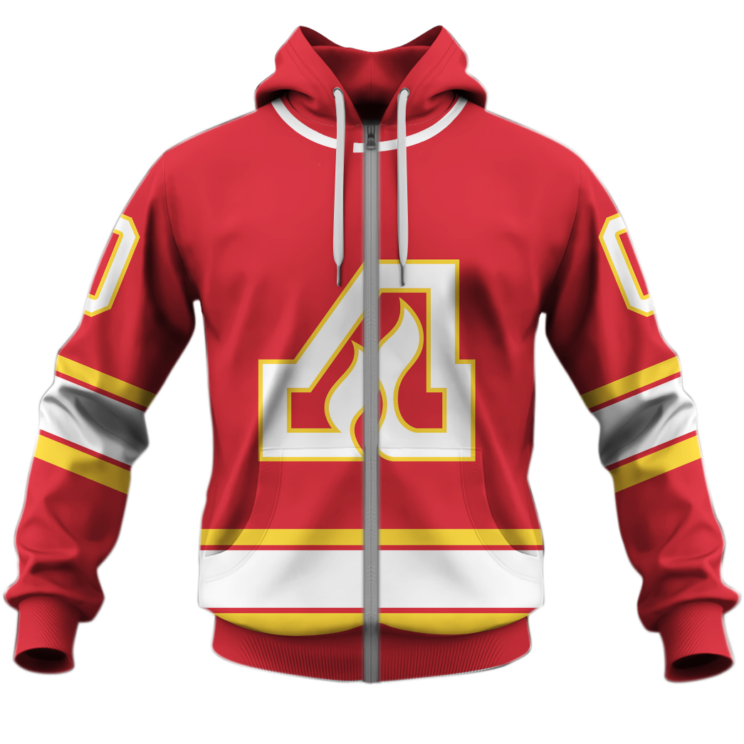 NHL Calgary Flames Custom Name Number 70s Vintage Home Jersey Zip Up Hoodie NHL Calgary Flames Custom Name Number 70s Vintage Home Jersey Zip Up Hoodie