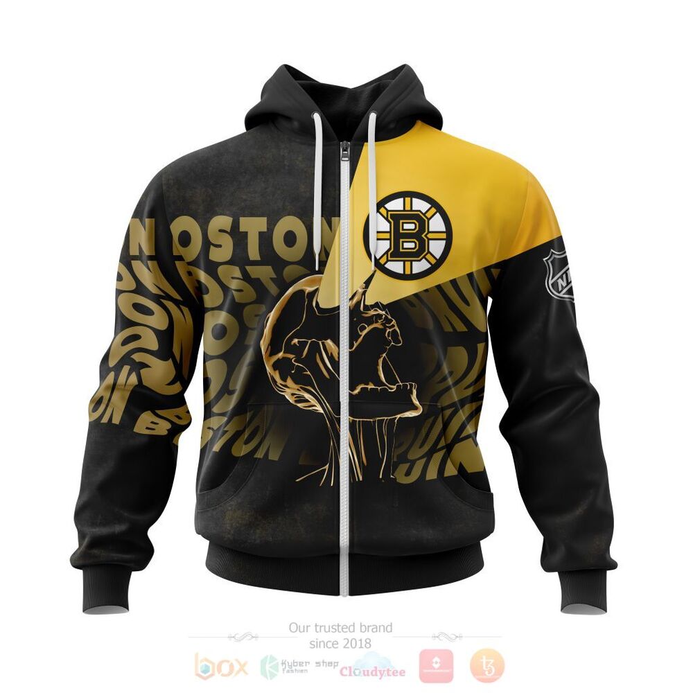 NHL Boston Bruins Custom Name Number Black Zip Up Hoodie