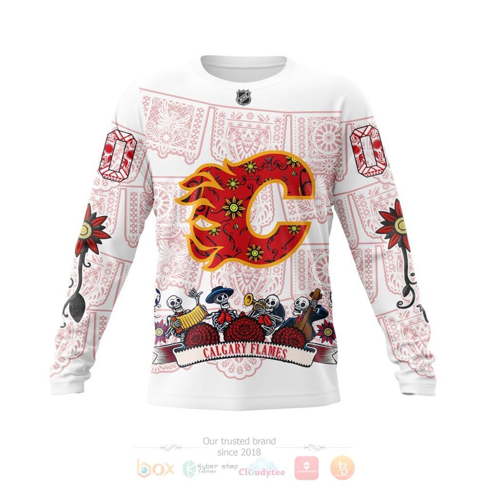 NHL Calgary Flames Custom Name Number Sugar Skull Heritage Jersey Sweatshirt