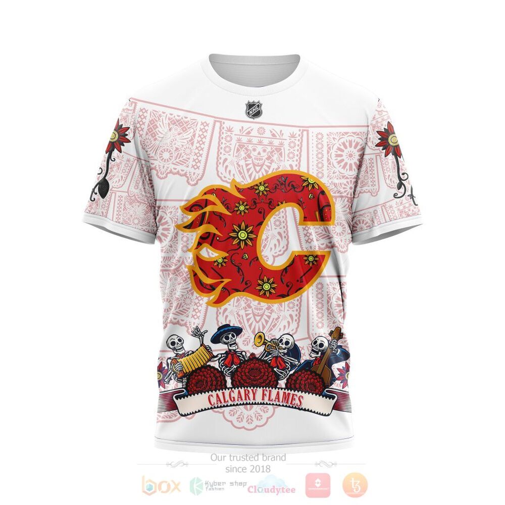 NHL Calgary Flames Custom Name Number Sugar Skull Heritage Jersey T-Shirt