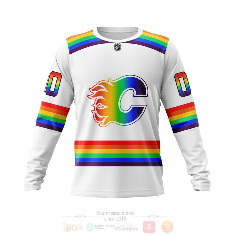 NHL Calgary Flames Custom Name Number White LGBT Pride Jersey Sweatshirt NHL Calgary Flames Custom Name Number White LGBT Pride Jersey Sweatshirt