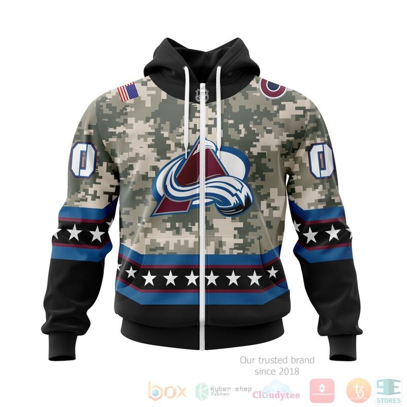 NHL Colorado Avalanche Custom Name Number Honor Military White Camo Zip Up Hoodie
