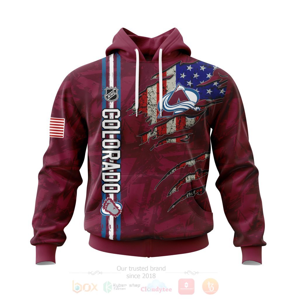 NHL Colorado Avalanche Custom Name Number American Flag Pullover Hoodie NHL Colorado Avalanche Custom Name Number American Flag Pullover Hoodie