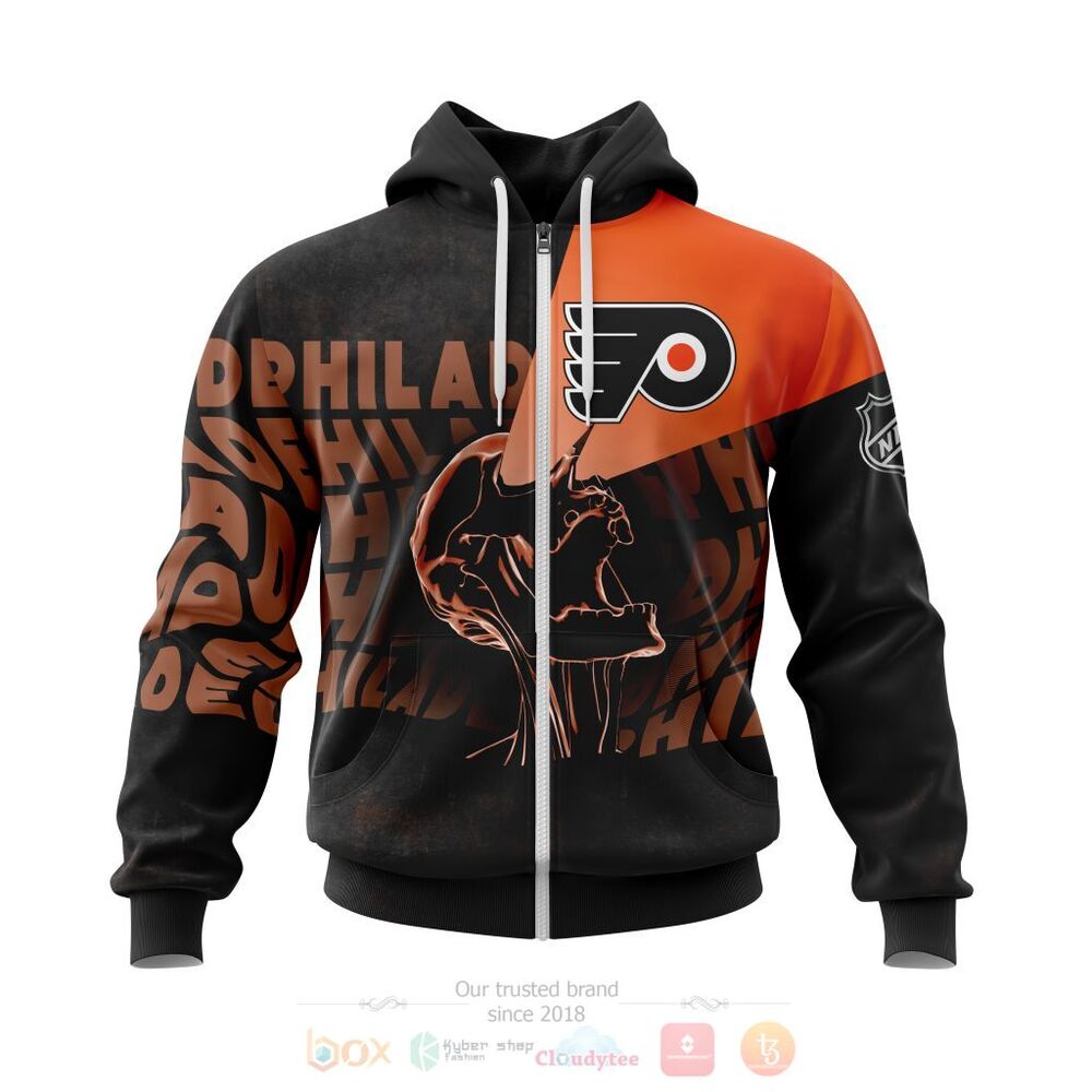 NHL Philadelphia Flyers Custom Name Number Skull Zip Up Hoodie NHL Philadelphia Flyers Custom Name Number Skull Zip Up Hoodie