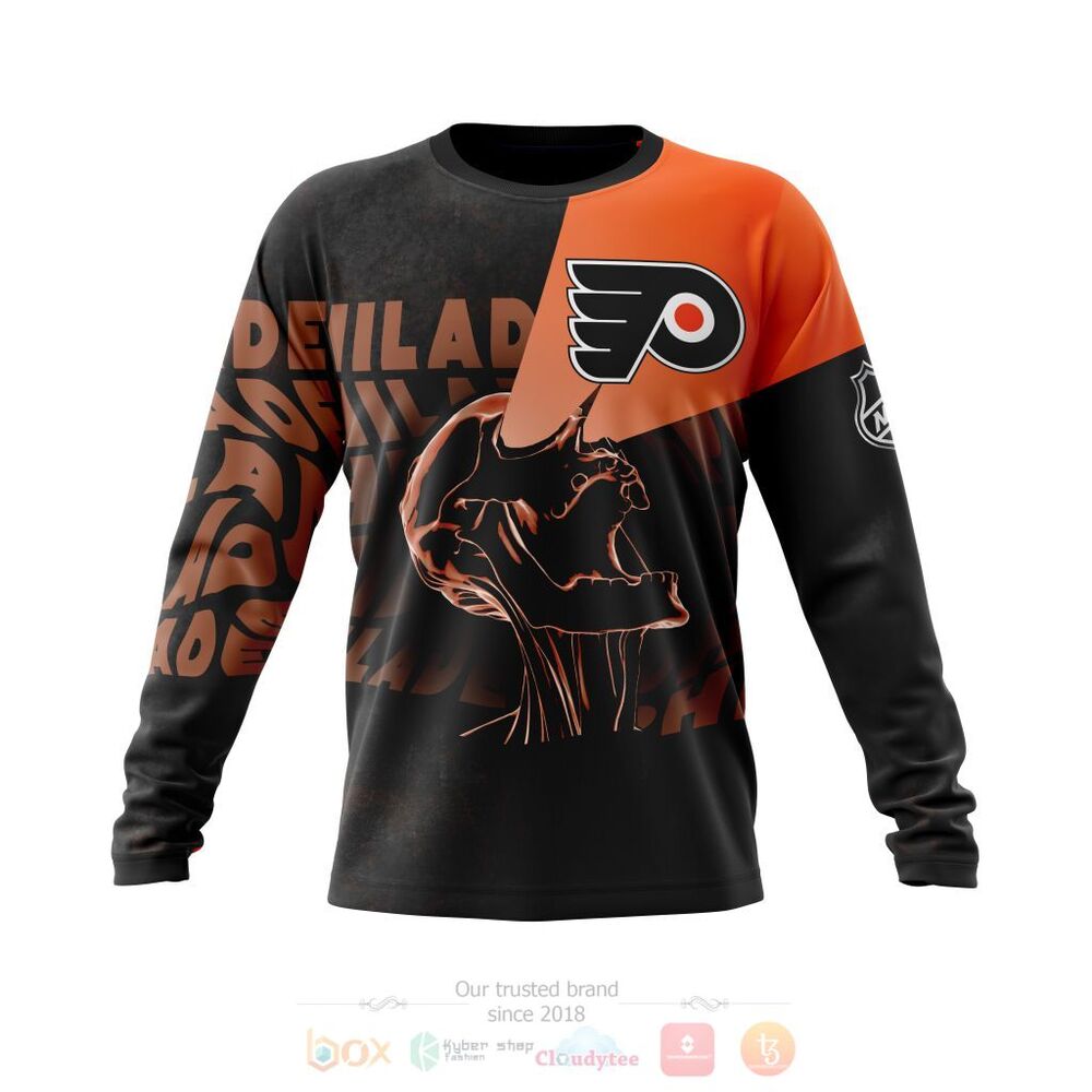 NHL Philadelphia Flyers Custom Name Number Skull Sweatshirt NHL Philadelphia Flyers Custom Name Number Skull Sweatshirt