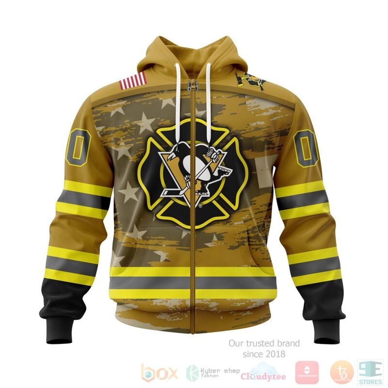 NHL Pittsburgh Penguins Custom Name Number Honnor Firefighter Zip Up Hoodie
