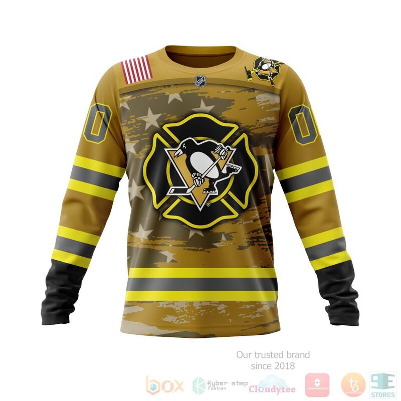 NHL Pittsburgh Penguins Custom Name Number Honnor Firefighter Sweatshirt NHL Pittsburgh Penguins Custom Name Number Honnor Firefighter Sweatshirt