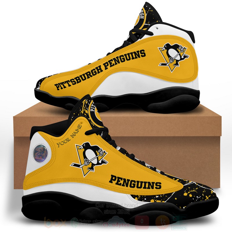 NHL Pittsburgh Penguins Custom Name Air Jordan 13 Shoes V2