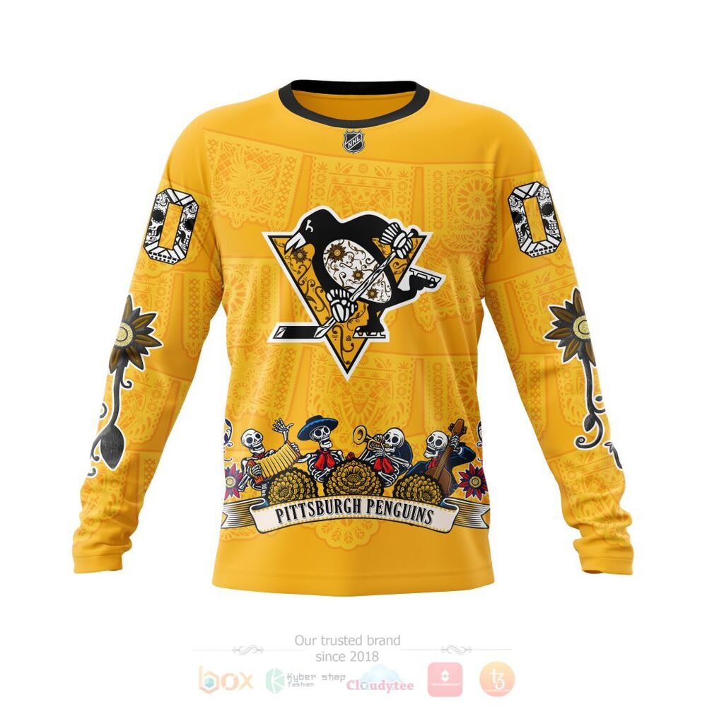 NHL Pittsburgh Penguins Custom Name Number Sugar Skull Heritage Jersey Sweatshirt