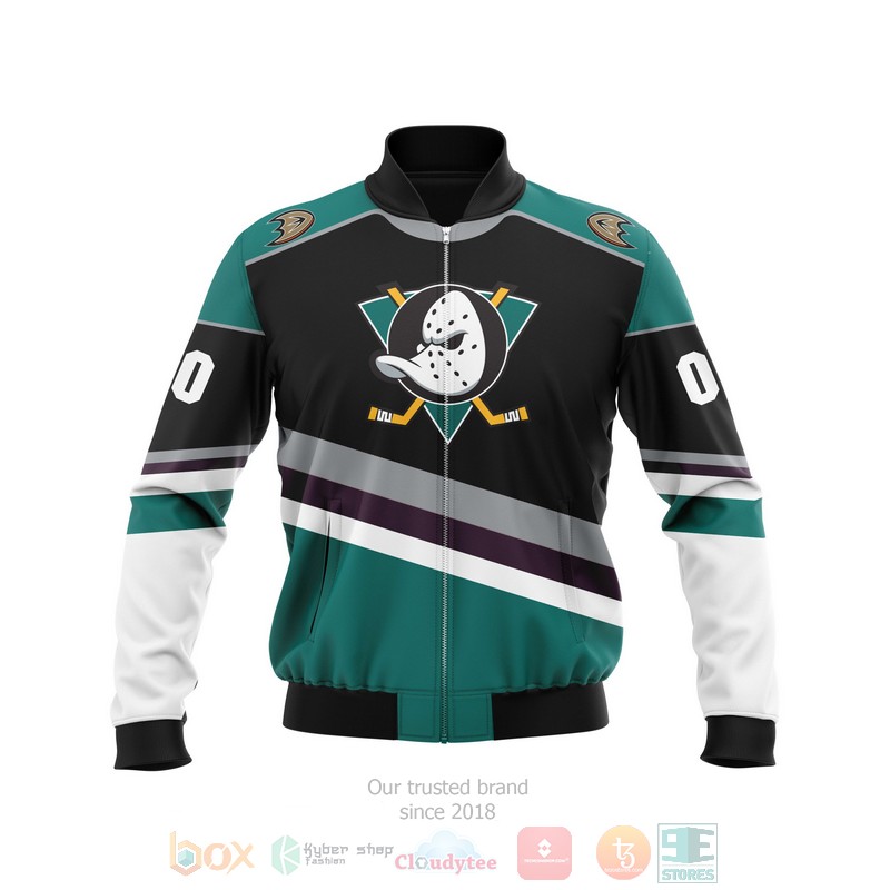 NHL Anaheim Ducks Custom Name Number Black Green Bomber Jacket NHL Anaheim Ducks Custom Name Number Black Green Bomber Jacket