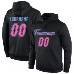 Custom Black Pink-Light Blue Sports Pullover Hoodie