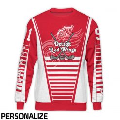 NHL Detroit Red Wings Custom Name Number Red Sweatshirt - Image 2