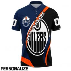 Alternative view of NHL Edmonton Oilers Custom Name Number Blue Black Polo Shirt