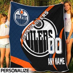 Alternative view of NHL Edmonton Oilers Custom Name Number Quilt Blanket