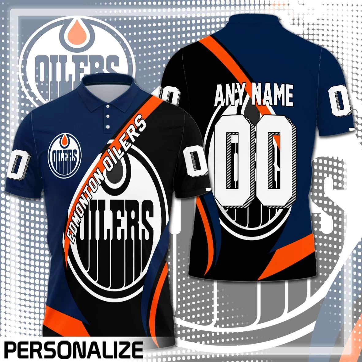NHL Edmonton Oilers Custom Name Number Blue Black Polo Shirt