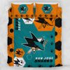 NHL San Jose Sharks Teal Orange Hexagon Bedding Set