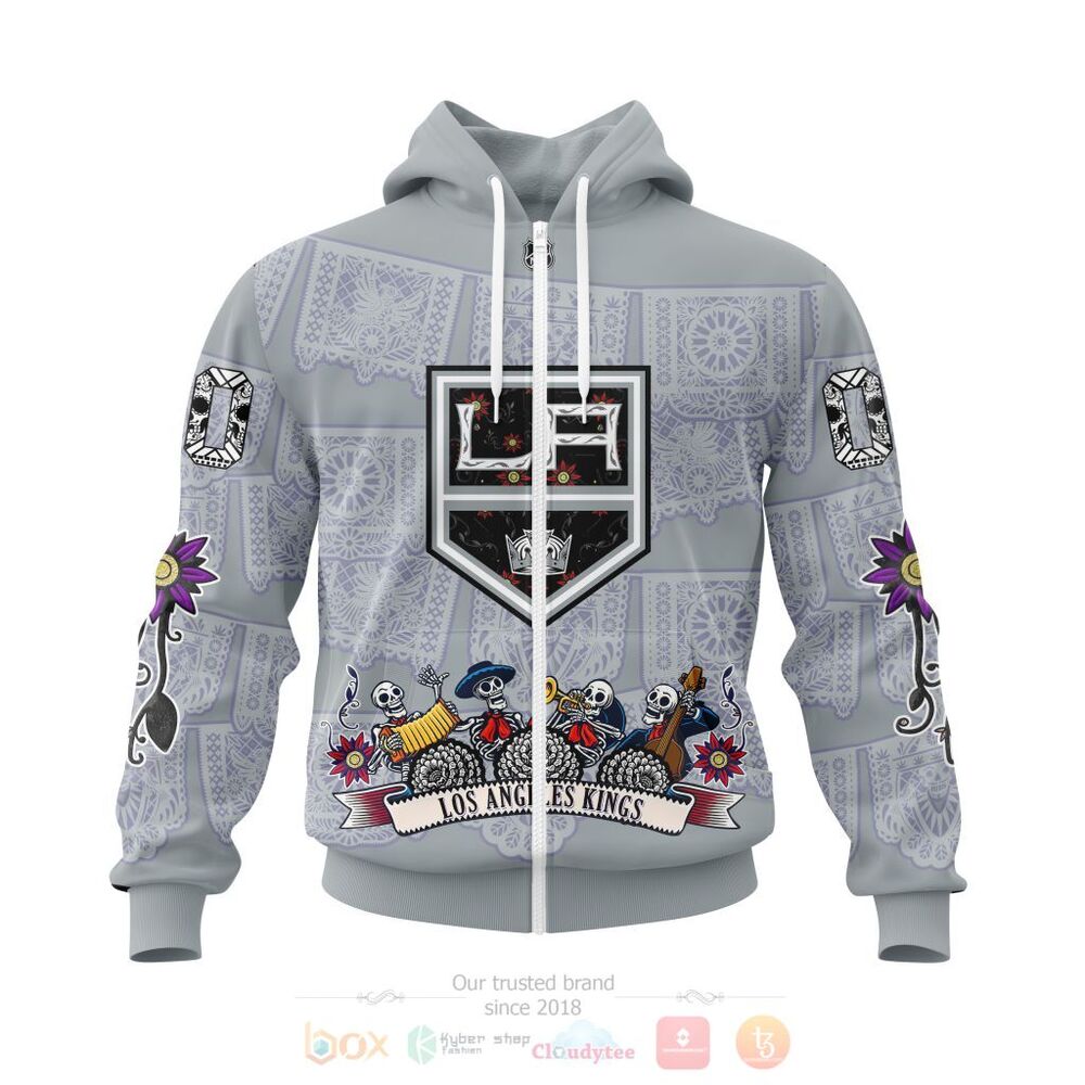 NHL Los Angeles Kings Custom Name Number Sugar Skull Heritage Jersey Zip Up Hoodie