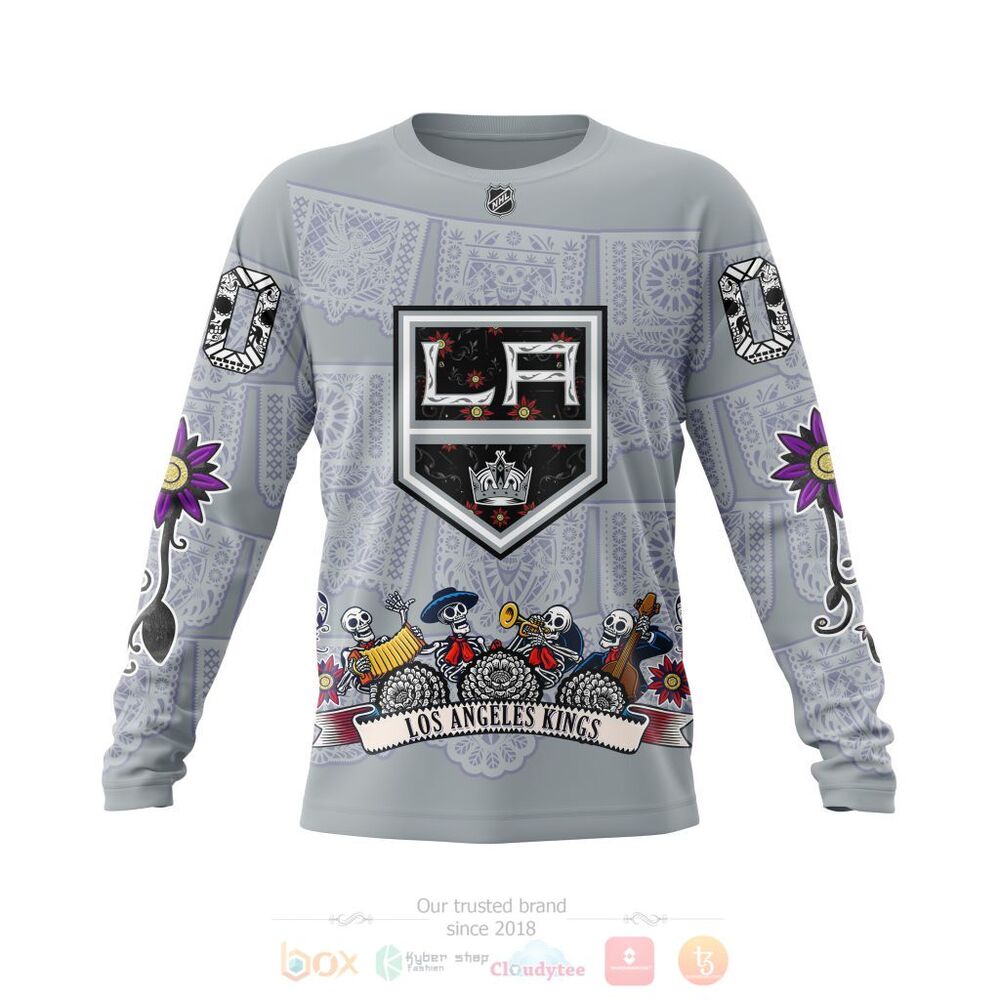 NHL Los Angeles Kings Custom Name Number Sugar Skull Heritage Jersey Sweatshirt NHL Los Angeles Kings Custom Name Number Sugar Skull Heritage Jersey Sweatshirt