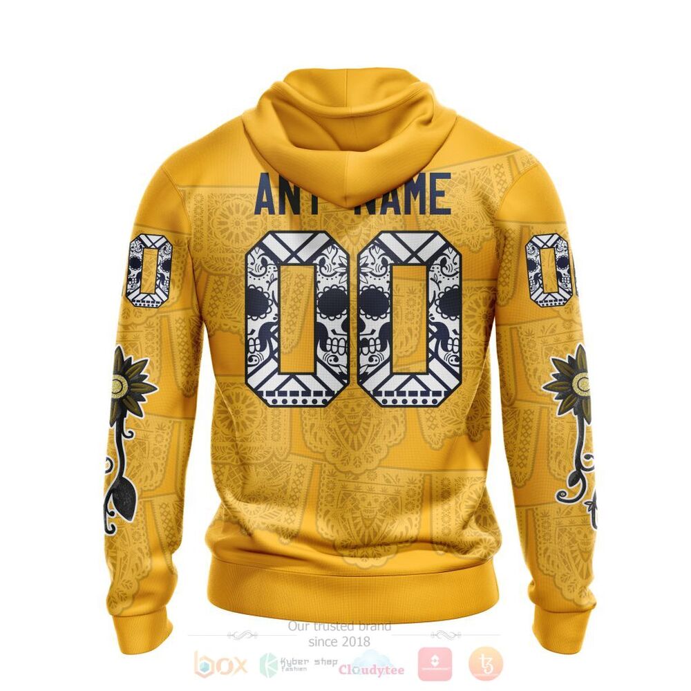 NHL Nashville Predators Custom Name Number Sugar Skull Heritage Jersey Pullover Hoodie NHL Nashville Predators Custom Name Number Sugar Skull Heritage Jersey Pullover Hoodie