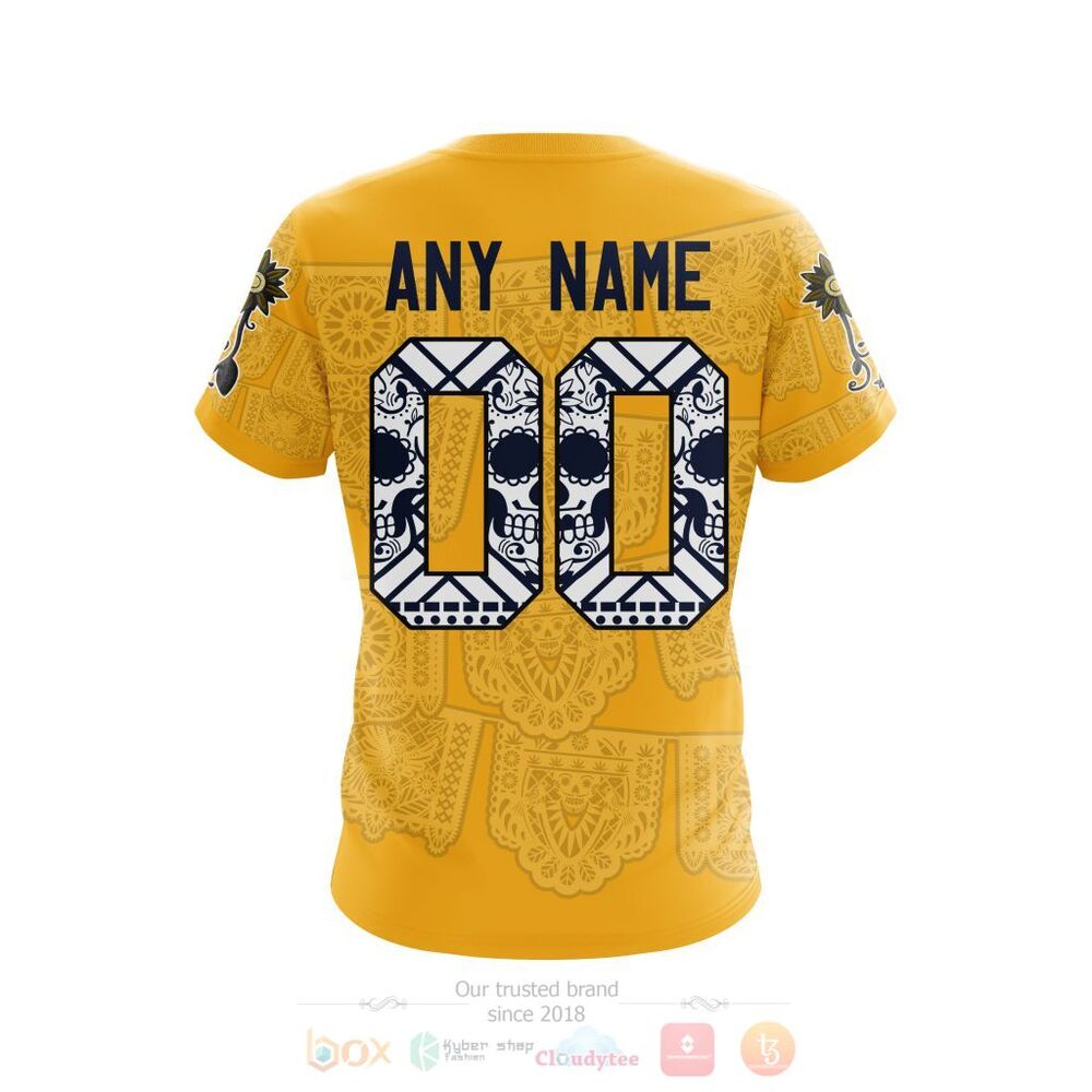 NHL Nashville Predators Custom Name Number Sugar Skull Heritage Jersey T-Shirt NHL Nashville Predators Custom Name Number Sugar Skull Heritage Jersey T-Shirt