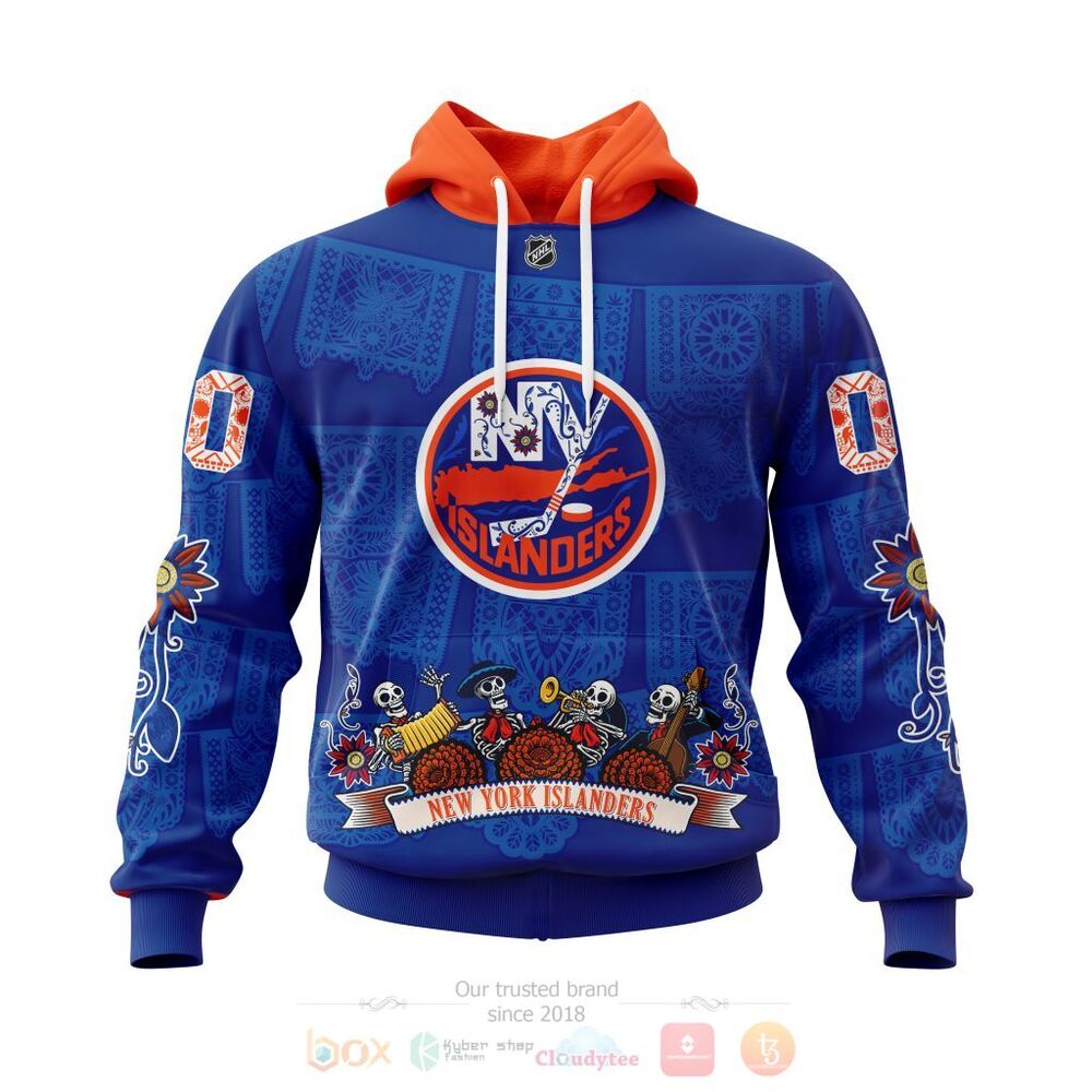 NHL New York Islanders Custom Name Number Sugar Skull Heritage Jersey Pullover Hoodie