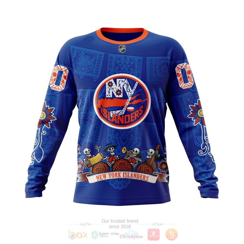 NHL New York Islanders Custom Name Number Sugar Skull Heritage Jersey Sweatshirt