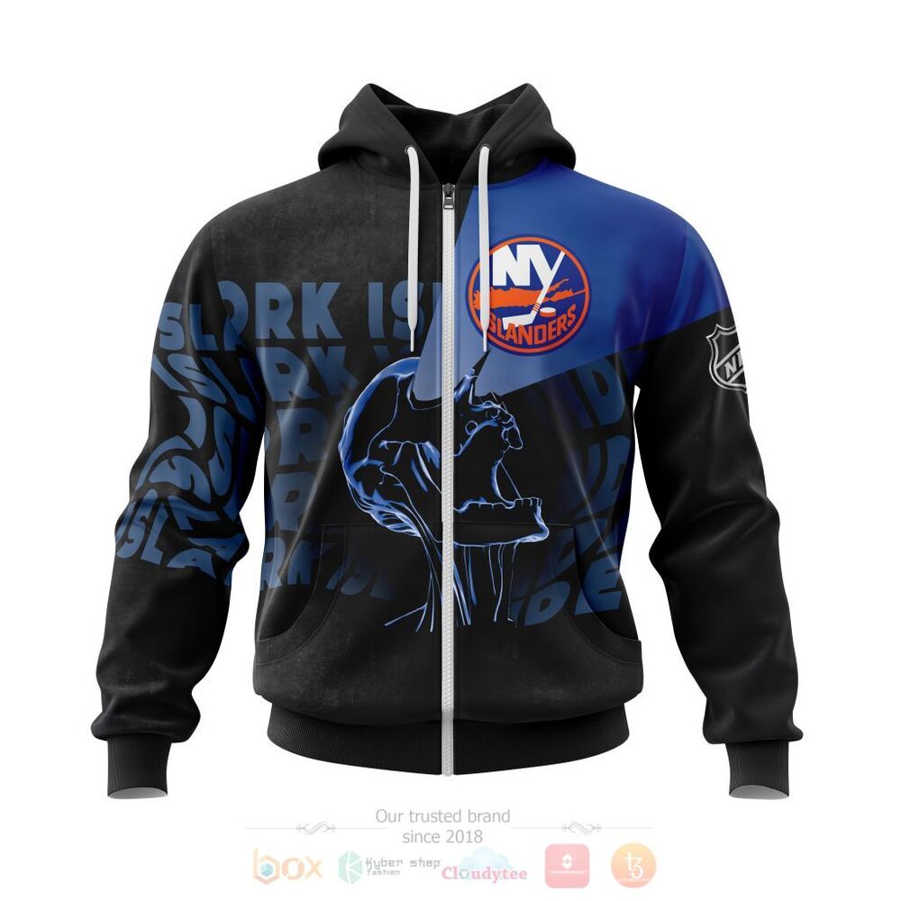NHL New York Islanders Custom Name Number Skull Zip Up Hoodie