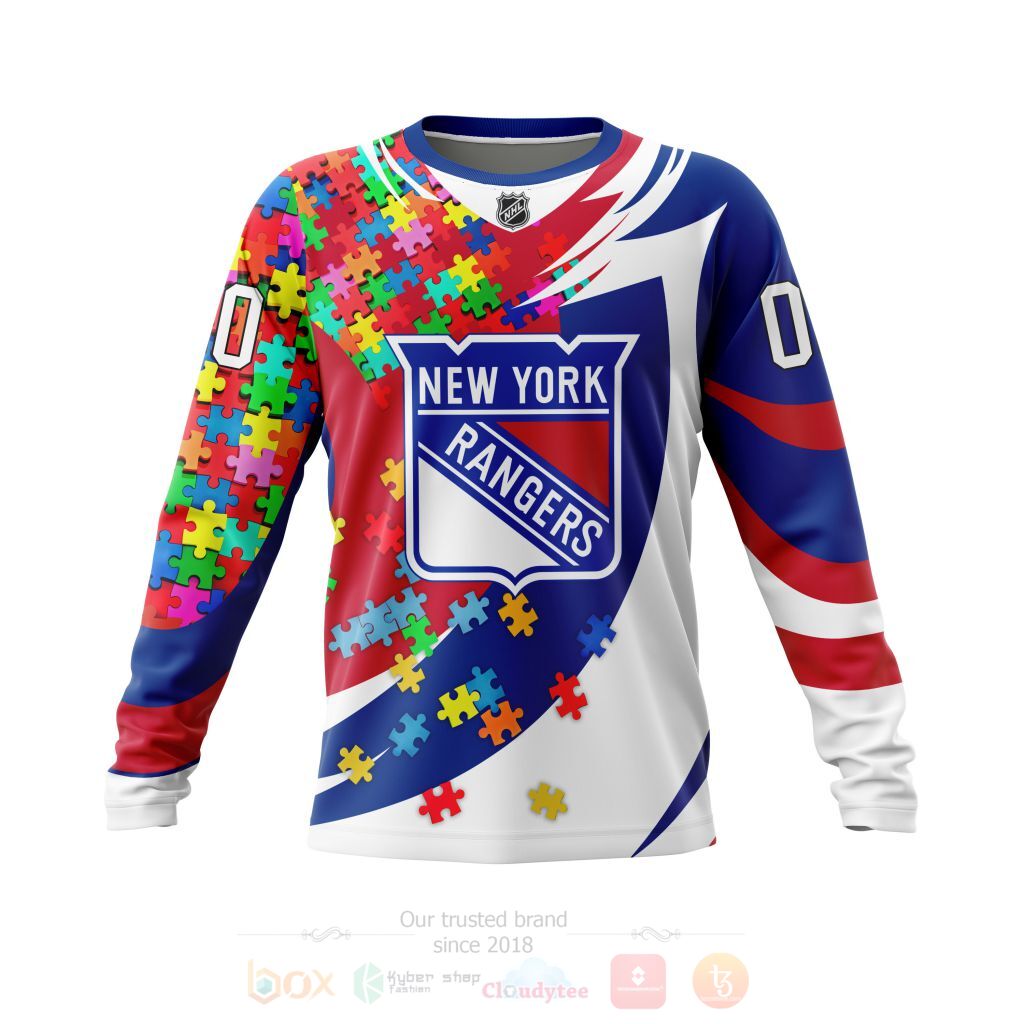 NHL New York Rangers Custom Name Number Autism Awareness Sweatshirt