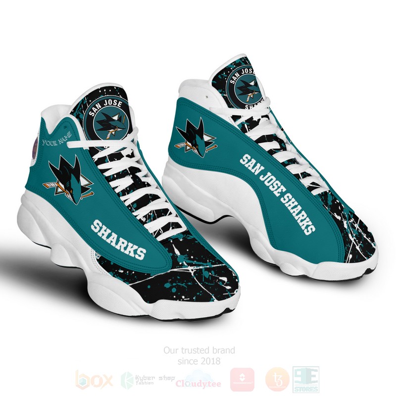NHL San Jose Sharks Custom Name Air Jordan 13 Shoes V1 NHL San Jose Sharks Custom Name Air Jordan 13 Shoes V1